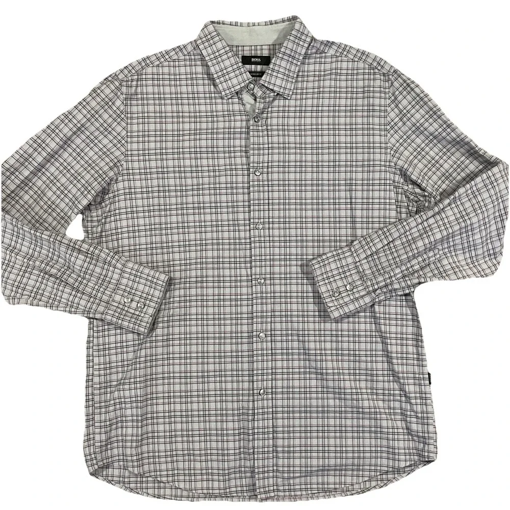 Boss Hugo Boss Black LabelReg Fit Button Up Long Sleeve Shirt Men's XL Grey